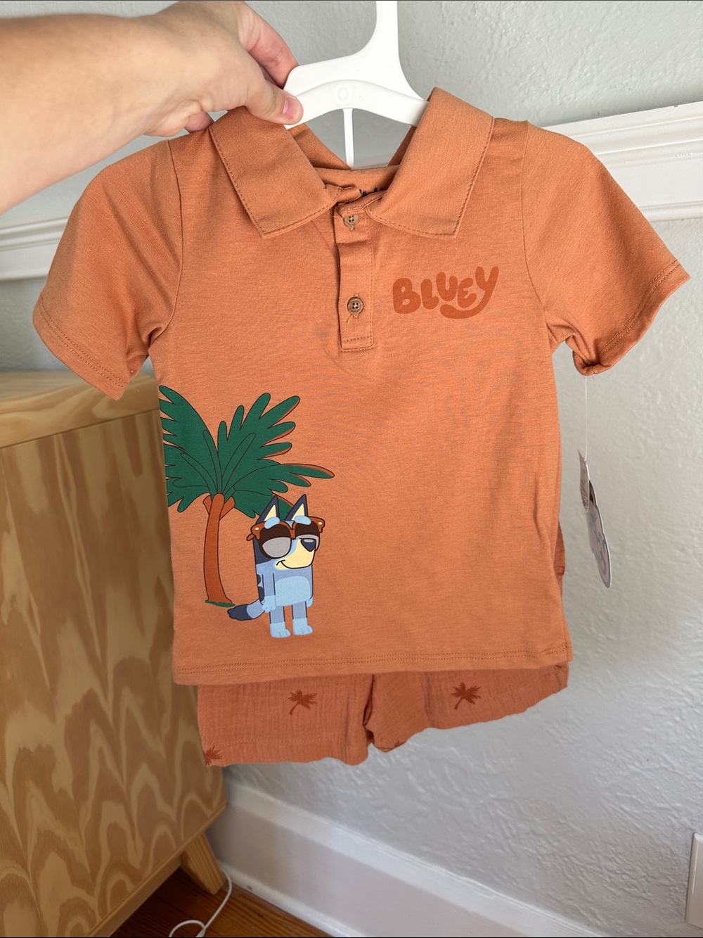 Kids' Short Sleeve Polo Top in Rust with Character Print - Unbranded